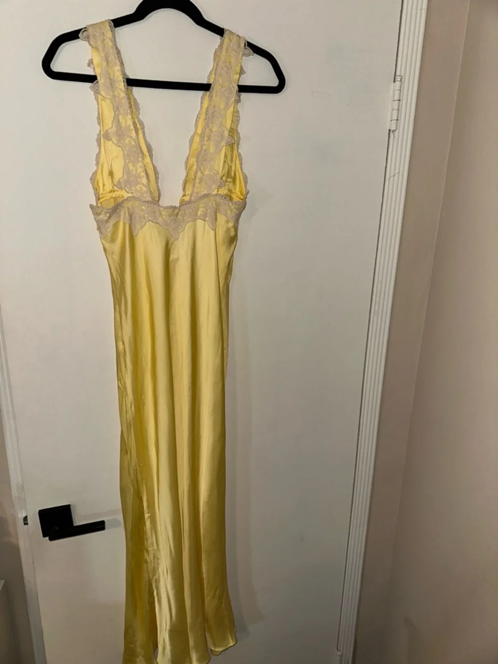 Rumored Yellow Satin Lace-Trim Slip Dress - Picture 9 of 11